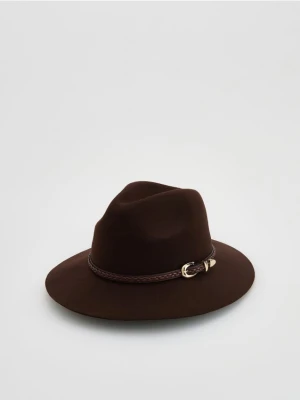 Reserved - Wełniany kapelusz z klamrą - ciemnobrązowy
