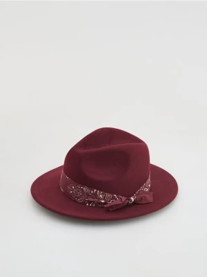 Reserved - Wełniany kapelusz z paskiem - ciemnofioletowy