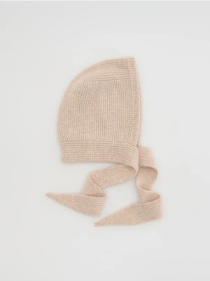 Reserved - Wełniany kaptur z domieszką kaszmiru - złamana biel