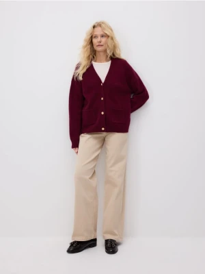 Reserved - Wełniany kardigan - bordowy