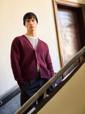 Reserved - Wełniany kardigan - bordowy