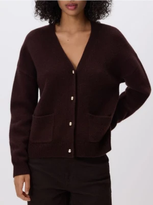 Reserved - Wełniany kardigan - ciemnobrązowy