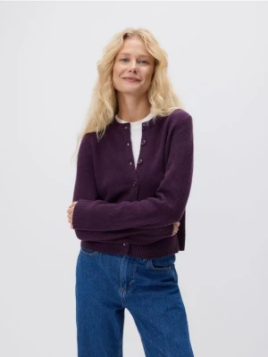 Reserved - Wełniany kardigan - ciemnofioletowy