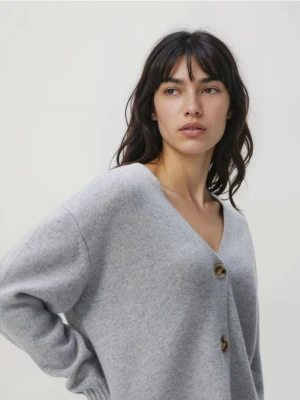 Reserved - Wełniany kardigan - jasnoszary