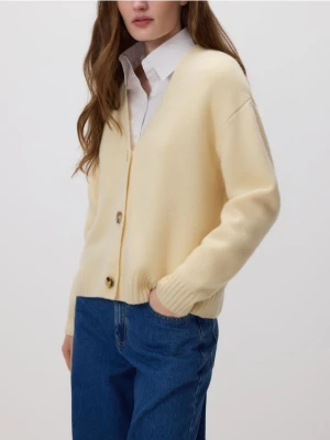 Reserved - Wełniany kardigan - jasnożółty