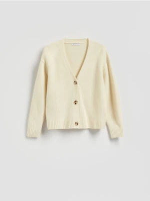 Reserved - Wełniany kardigan - jasnożółty