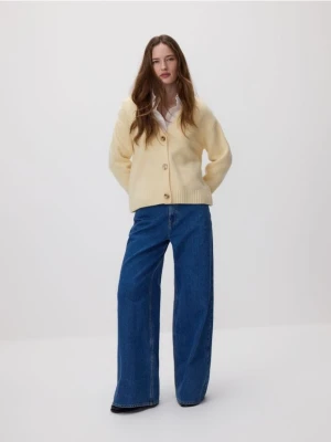 Reserved - Wełniany kardigan - jasnożółty