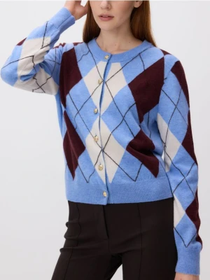 Reserved - Wełniany kardigan ze wzorem - wielobarwny