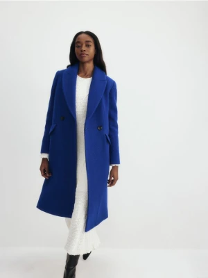 Reserved - Wełniany płaszcz dwurzędowy - niebieski