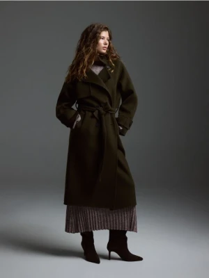 Reserved - Wełniany płaszcz handmade - ciemnozielony