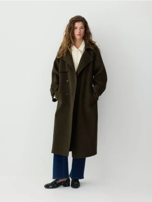 Reserved - Wełniany płaszcz handmade - ciemnozielony