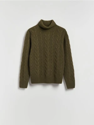 Reserved - Wełniany sweter - ciemnozielony