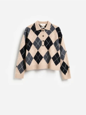 Reserved - Wełniany sweter polo - beżowy