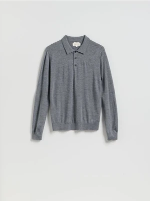 Reserved - Wełniany sweter polo - ciemnoszary