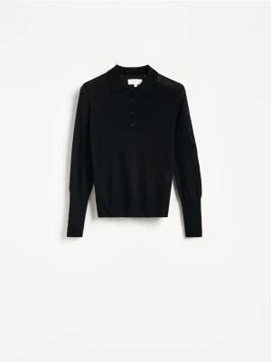 Reserved - Wełniany sweter polo - czarny