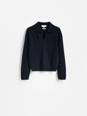Reserved - Wełniany sweter polo - granatowy