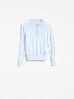 Reserved - Wełniany sweter polo - jasnoniebieski