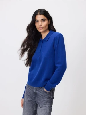 Reserved - Wełniany sweter polo - niebieski