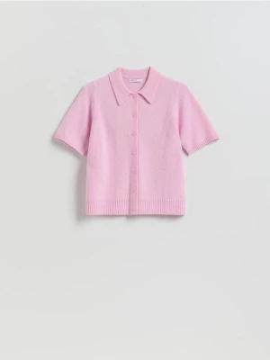 Reserved - Wełniany sweter polo - pastelowy róż