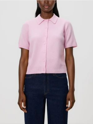 Reserved - Wełniany sweter polo - pastelowy róż