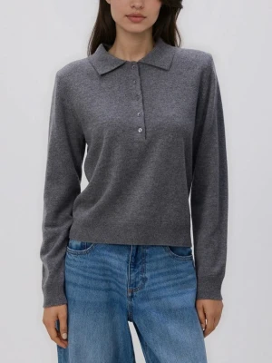 Reserved - Wełniany sweter polo - szary