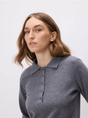 Reserved - Wełniany sweter polo - szary
