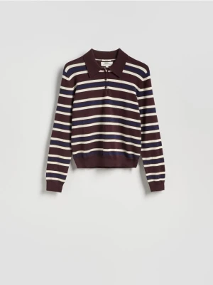 Reserved - Wełniany sweter polo - wielobarwny
