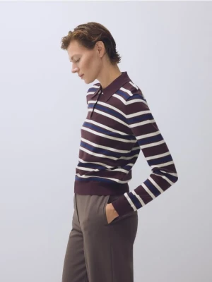 Reserved - Wełniany sweter polo - wielobarwny