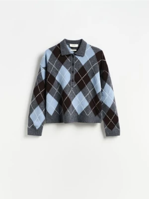 Reserved - Wełniany sweter polo - wielobarwny