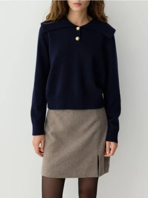 Reserved - Wełniany sweter z dodatkiem kaszmiru - granatowy