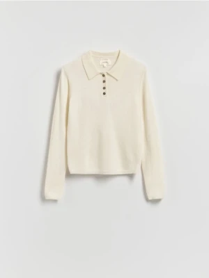 Reserved - Wełniany sweter z domieszką kaszmiru - złamana biel