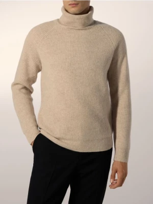 Reserved - Wełniany sweter z golfem - beżowy