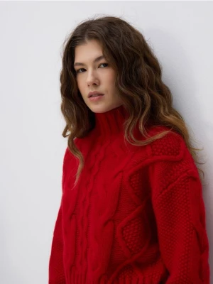 Reserved - Wełniany sweter z golfem - czerwony