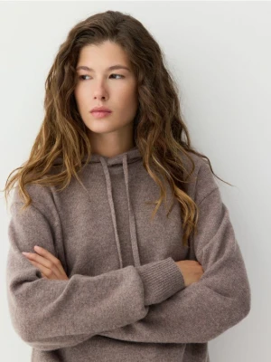 Reserved - Wełniany sweter z kapturem - brązowy