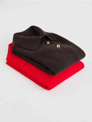 Reserved - Wełniany sweter z kołnierzem - ciemnobrązowy