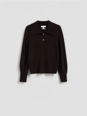 Reserved - Wełniany sweter z kołnierzem - ciemnobrązowy