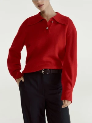 Reserved - Wełniany sweter z kołnierzem - czerwony