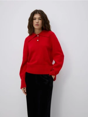 Reserved - Wełniany sweter z kołnierzem - czerwony