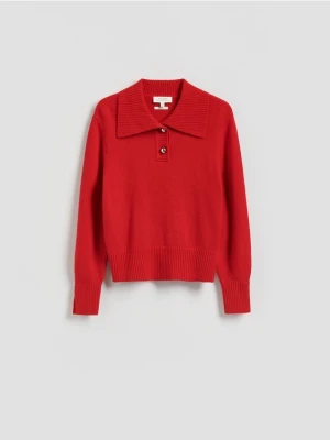 Reserved - Wełniany sweter z kołnierzem - czerwony
