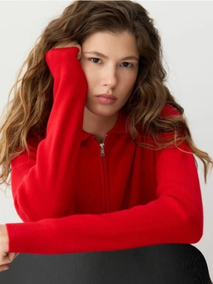 Reserved - Wełniany sweter z kołnierzykiem - czerwony