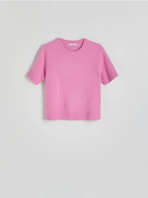 Reserved - Wełniany sweter z krótkimi rękawami - różowy