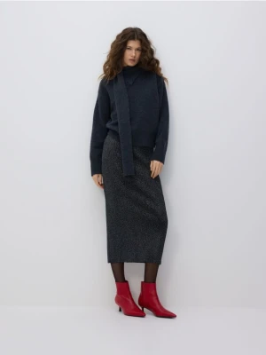 Reserved - Wełniany sweter z szalem - ciemnoszary