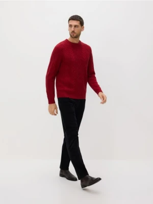 Reserved - Wełniany sweter z warkoczowym splotem - czerwony