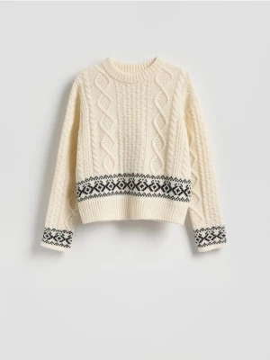 Reserved - Wełniany sweter - złamana biel