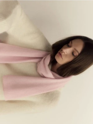 Reserved - Wełniany szal z kaszmirem - pastelowy róż