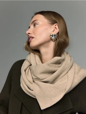 Reserved - Wełniany szalik z domieszką kaszmiru - beżowy