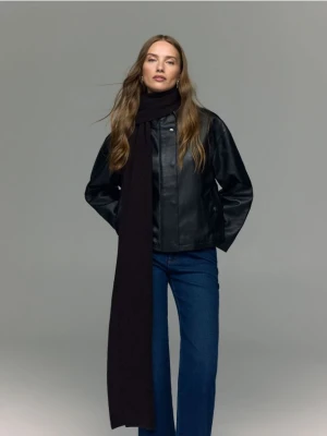 Reserved - Wełniany szalik z domieszką kaszmiru - ciemnobrązowy