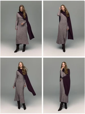 Reserved - Wełniany szalik z domieszką kaszmiru - mahoniowy