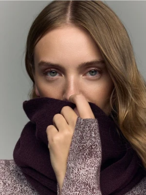 Reserved - Wełniany szalik z domieszką kaszmiru - mahoniowy