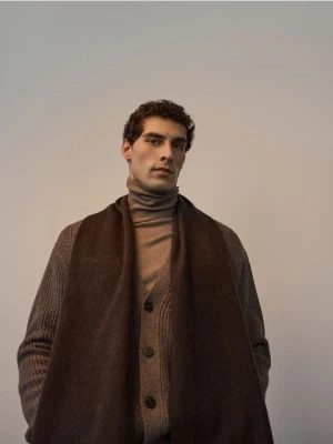 Reserved - Wełniany szalik z kaszmirem - ciemnobrązowy